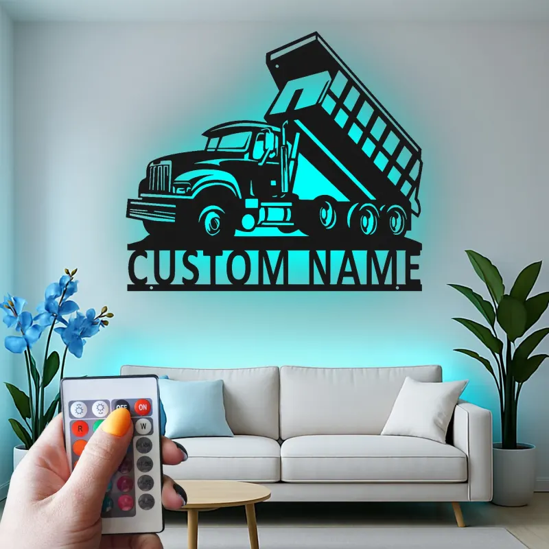Cartel de metal LED de camión volquete personalizado, regalo para entusiastas de camiones, decoración para garaje u oficina 1