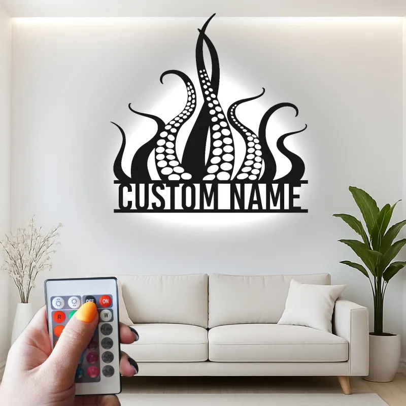 Kraken Octopus LED Metal Sign | Custom Nautical Wall Art | Personalized Tentacles Decor for Business & Ocean Lovers