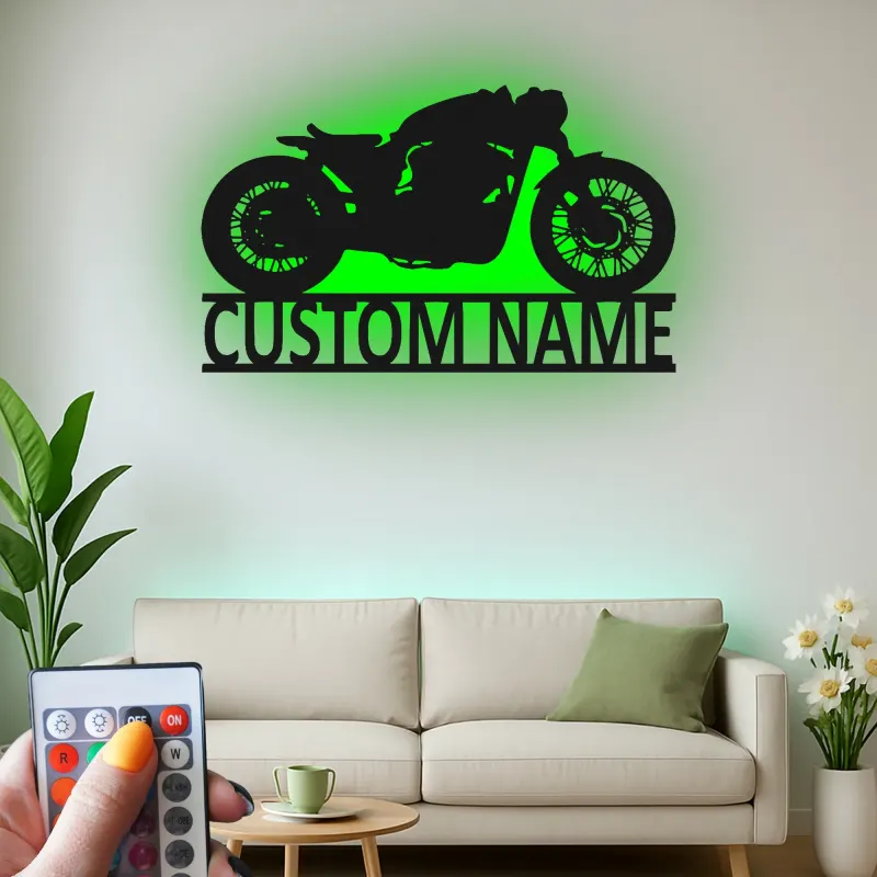 Insegna metallica personalizzata Cafe Racer | Arte murale LED per moto | Arredo garage personalizzato e regalo per biker