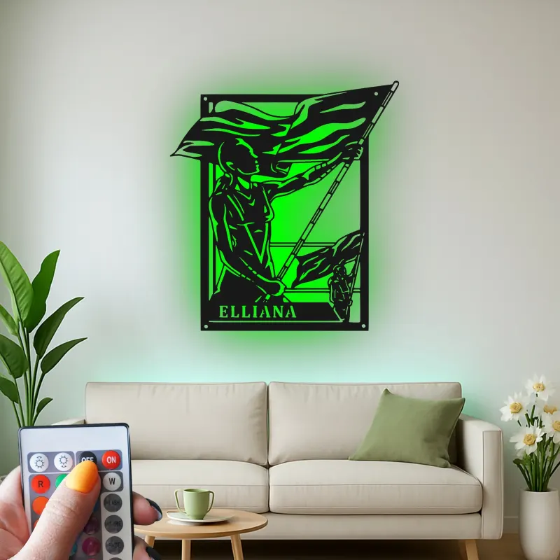Cartel de metal LED de soldado femenino | Decoración patriótica personalizada | Cartel de nombre militar personalizado | Regalo para veteranos