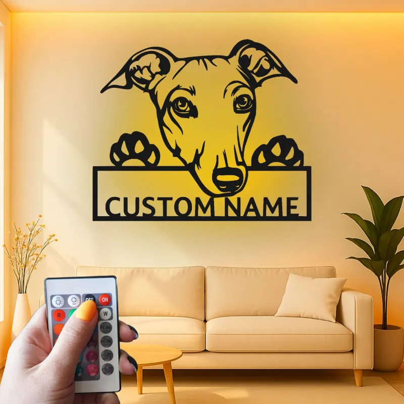 Cartel de metal LED personalizado de Galgo, regalo para amantes de los perros, decoración para el salón 1