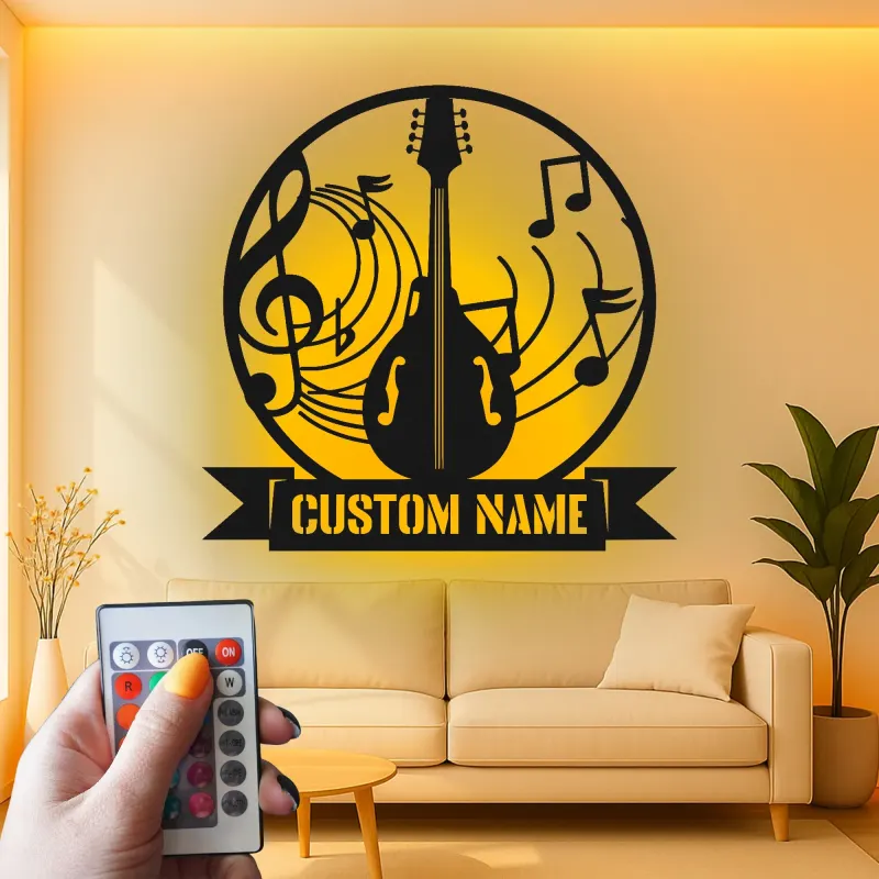 Custom Guitar LED Sign | Personalized Metal Wall Art for Music Room | Musician Name Plaque with Lights