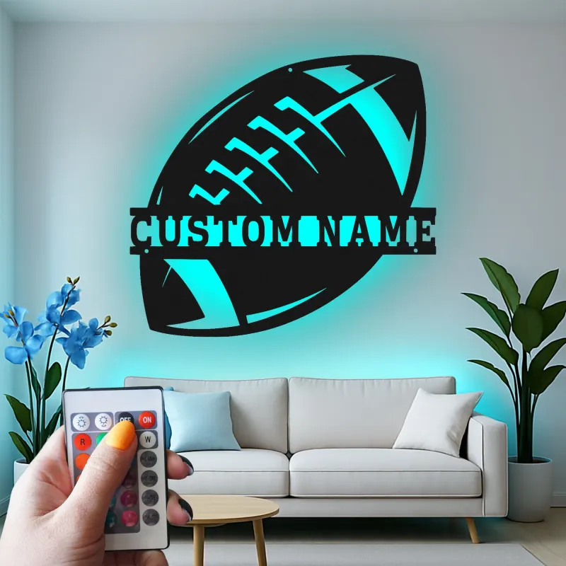 Insegna LED football personalizzata | Decorazione murale in metallo | Arredo per sala giochi per ragazzi | Regalo per allenatore