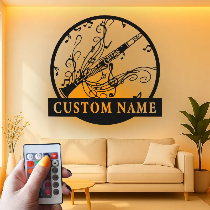 Insegna in metallo personalizzata con luce LED per clarinetto - Regalo per musicisti, decorazione per stanze musicali