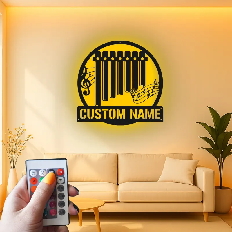 Letrero de flauta de pan personalizado | Arte mural metálico LED | Decoración a medida con nombre para músicos | Iluminación para estudio y sala
