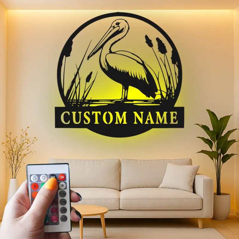 Cartel de metal LED personalizado de pelícano regalo para amantes de la naturaleza decoración de hogar costero