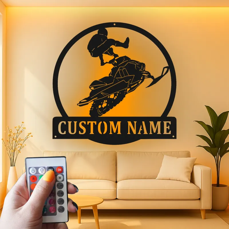 Custom Snowmobile Metal Sign | Personalized LED Wall Art for Rider | Extreme Sports Garage Decor & Man Cave Gift