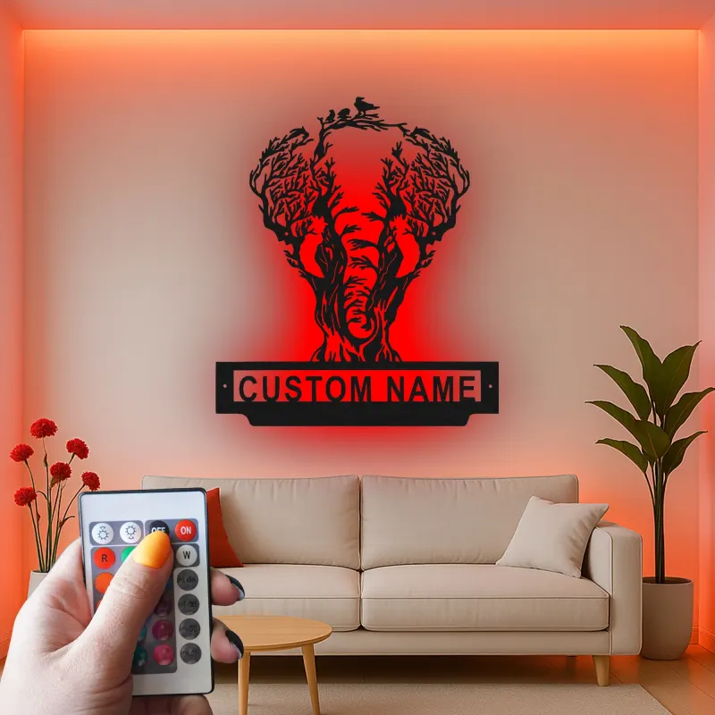 Cartel de metal LED de árbol de elefante personalizado, regalo de vida salvaje, decoración de sala de estar naturaleza