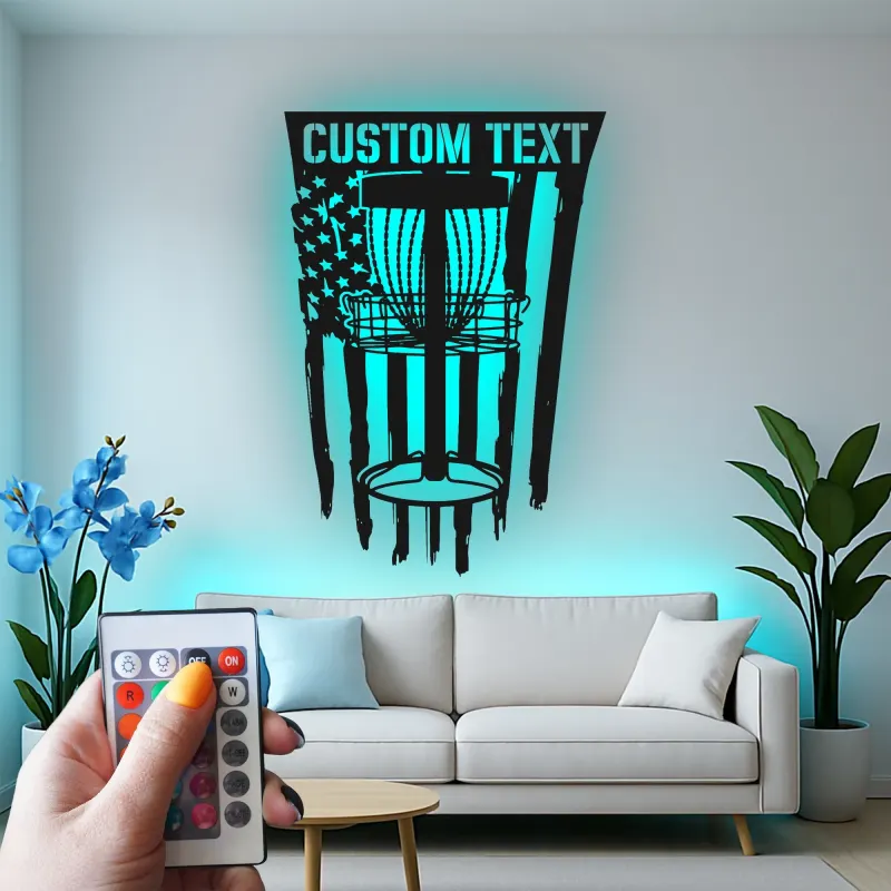 Custom Disc Golf Basket Led Light Metal Wall Art Gift for Disc Golf Enthusiast Game Room Decor