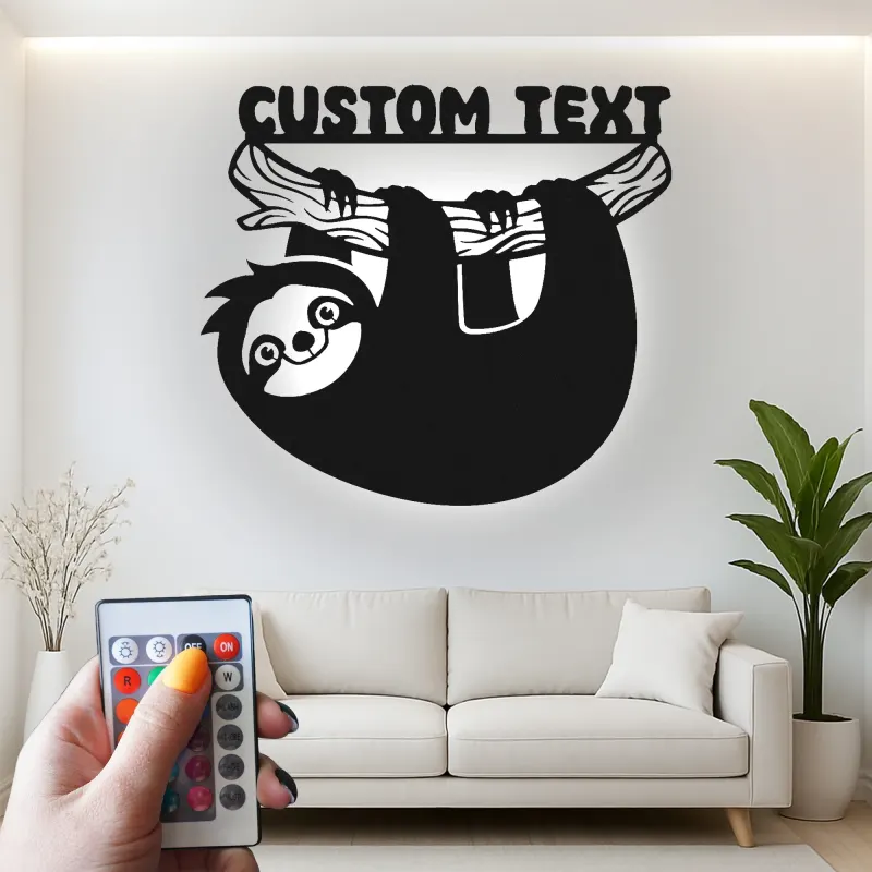 Personalized Sloth Nursery Sign | Custom Name LED Metal Art | Kids Room Night Light | Boho Wildlife Decor