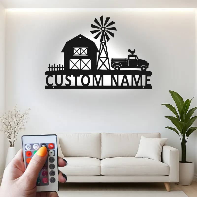 Personalisiertes LED-Metall-Wandbild Farmhouse-Truck – rustikales Geschenk für Zuhause, Country-Wohnzimmerdeko