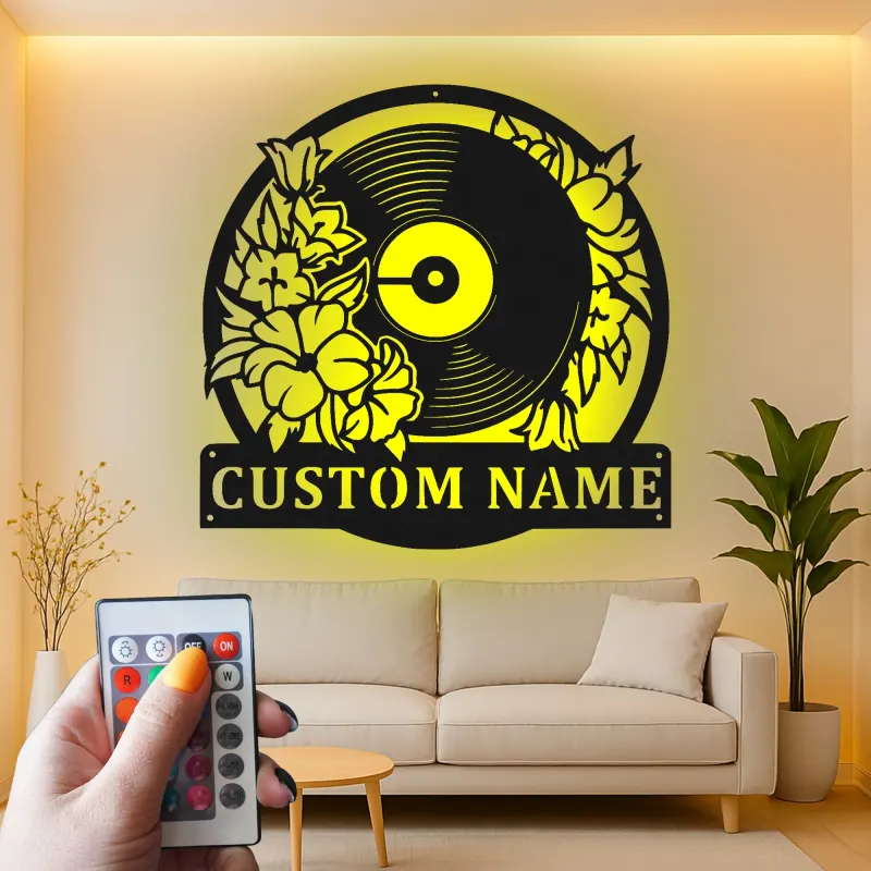 Insegna in metallo LED a forma di disco in vinile personalizzata, regalo per amanti della musica, decorazione per studio 2