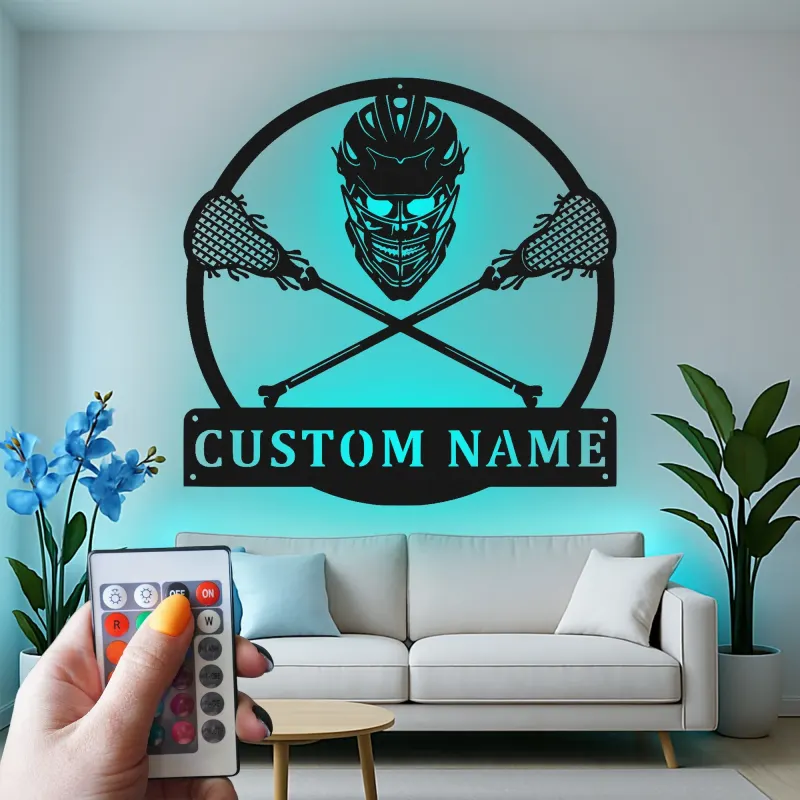 Insegna di Lacrosse Personalizzata con LED | Arte da Parete in Metallo per Giocatore o Allenatore | Decorazione Sportiva per Man Cave