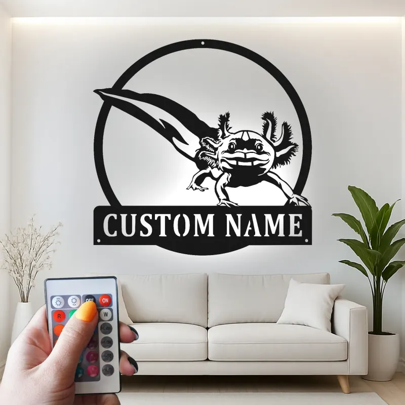 Insegna in metallo personalizzata con Axolotl e luce LED regalo unico per amanti degli anfibi decorazione per camera da letto o ufficio