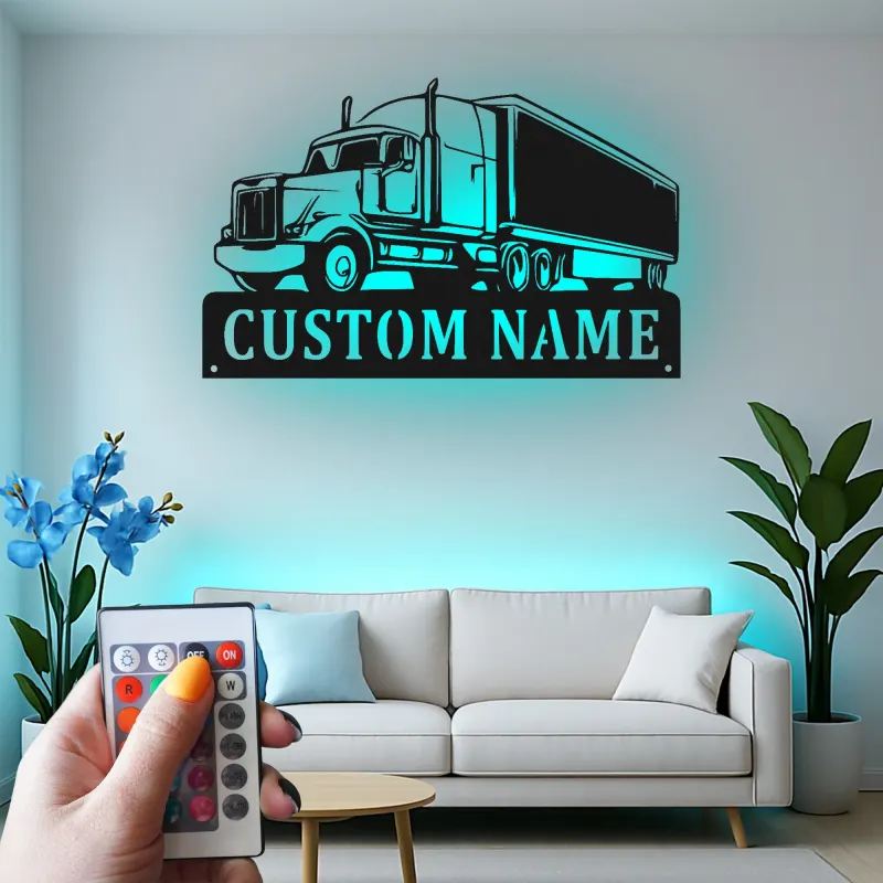 Insegna in Metallo per Camion Personalizzata | Arte da Parete LED Big Rig | Decorazione Realistica per Rimorchio Trattore | Regalo per Camionista