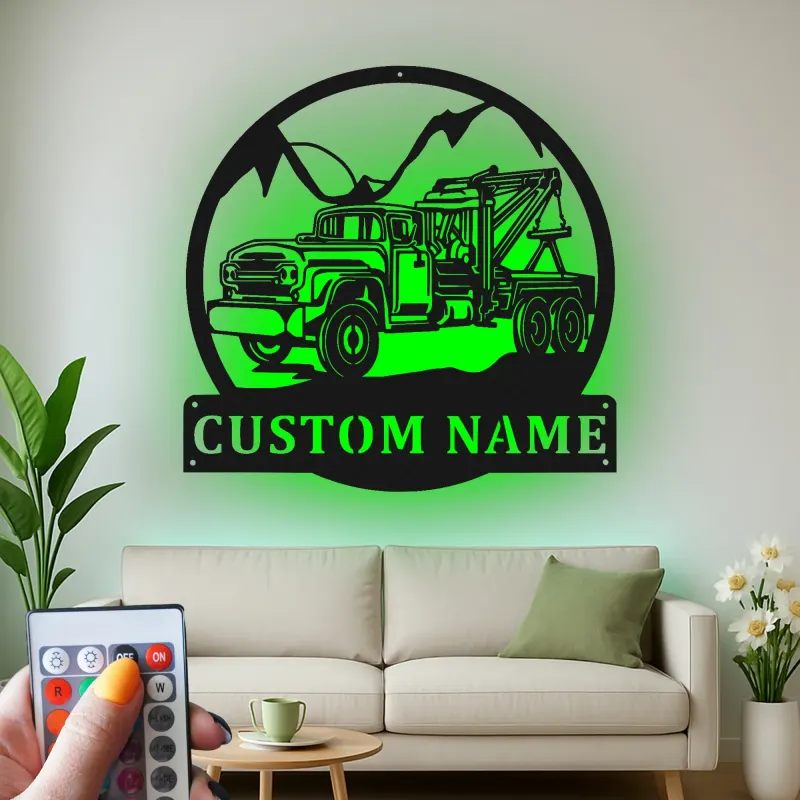 Personalisierte Abschleppwagen LED-Leuchtschilder | Individuelle Metall-Wandkunst für die Garage | Retro Mechaniker Geschenk | Vintage Garage Dekor