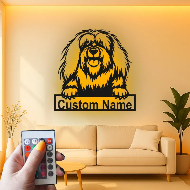 Cartel de metal LED de perro peludo personalizado, regalo para amantes de las mascotas, decoración para salón para dueños de perros
