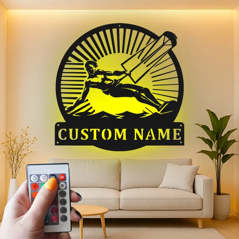 Cartel de metal LED personalizado de kitesurfista, regalo para entusiastas de deportes acuáticos, decoración para casa de playa