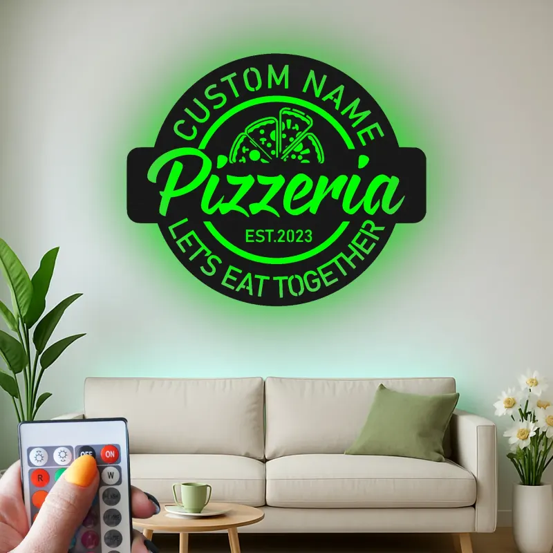Personalized Pizzeria Sign | Custom 3D Metal Wall Art | Retro Restaurant & Kitchen Decor | Backlit LED Logo for Business
