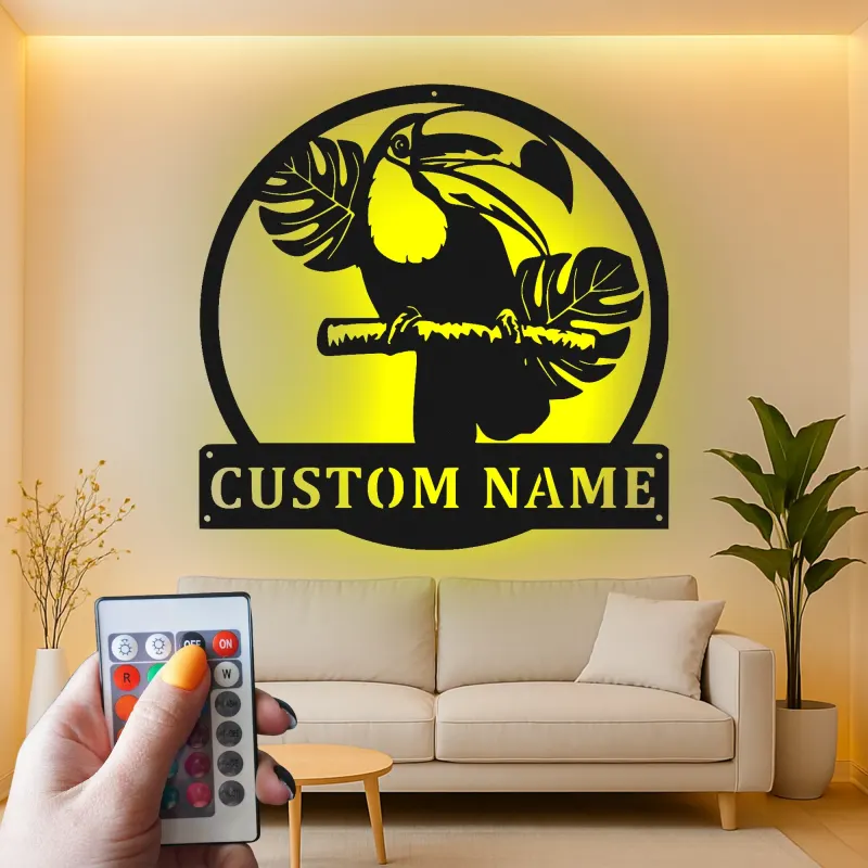 Panneau LED Toucan Personnalisé | Décoration Murale en Métal pour Patio & Décor Tropical | Cadeau pour Amateurs d'Oiseaux