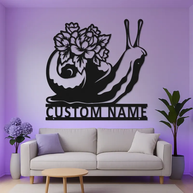 Panneau en métal personnalisé avec escargot | Décoration florale de jardin sur mesure avec LED | Cadeau pour amoureux de la nature | Déco patio et maison