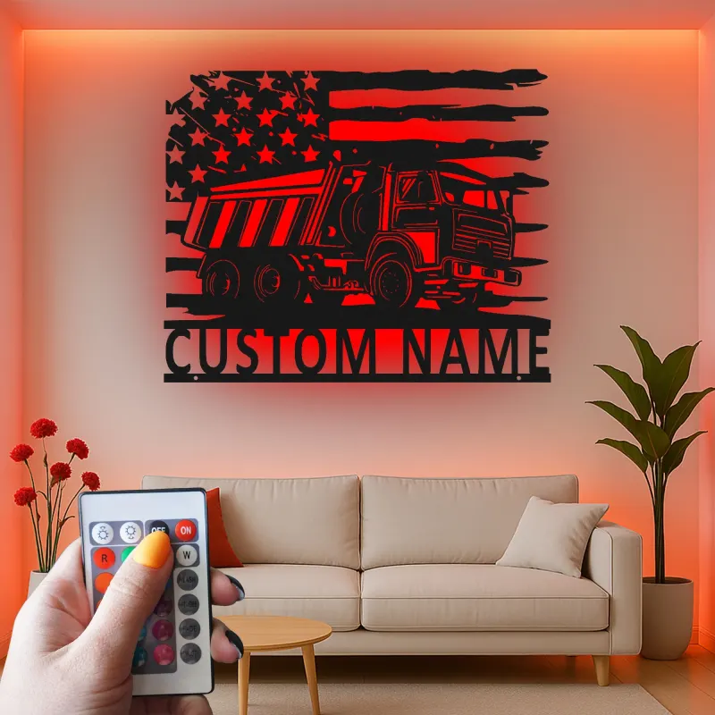 Insegna in metallo LED personalizzata a tema camion ribaltabile regalo per appassionati di camion decorazione per garage o man cave 5