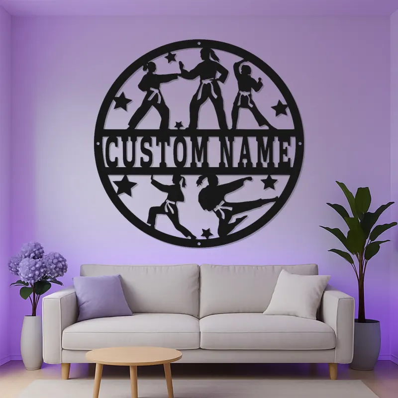 Insegna Karate Personalizzata con LED | Arte Murale in Metallo con Nome Personalizzato per Dojo | Regalo Decorativo per Combattente