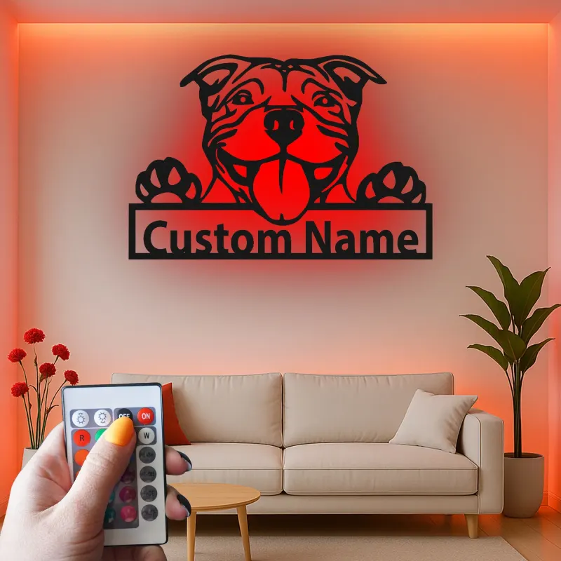 Insegna in metallo LED Bulldog personalizzata regalo per amanti dei cani decorazione per soggiorno 4