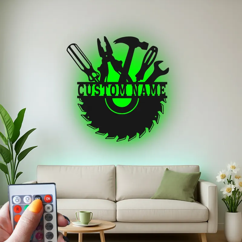 Panneau LED en métal pour menuisier personnalisé | Art mural d'atelier personnalisé | Cadeau pour menuisier | Décor de garage illuminé