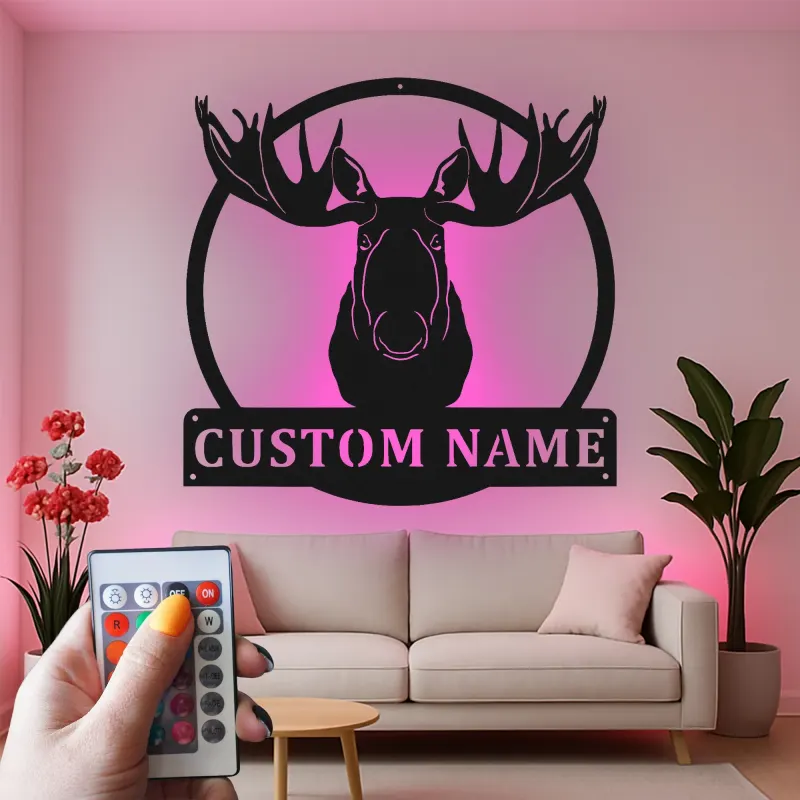 Custom Bull Moose LED Metal Sign | Rustic Wildlife Wall Art | Personalized Cabin Lodge Decor | Gift For Outdoorsmen