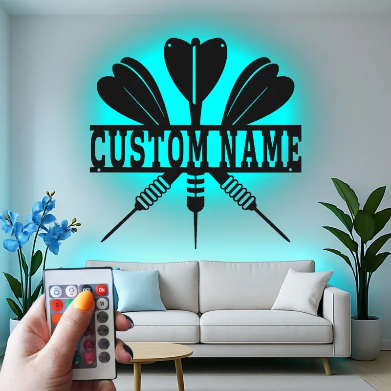 Insegna in metallo LED personalizzata per dartboard regalo per appassionati di freccette decorazione per sala giochi