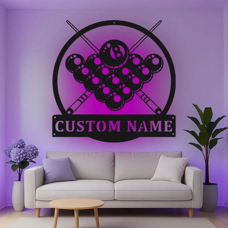 Insegna in metallo personalizzata con luce LED per tavolo da biliardo regalo personalizzato per decorazione per appassionati di biliardo
