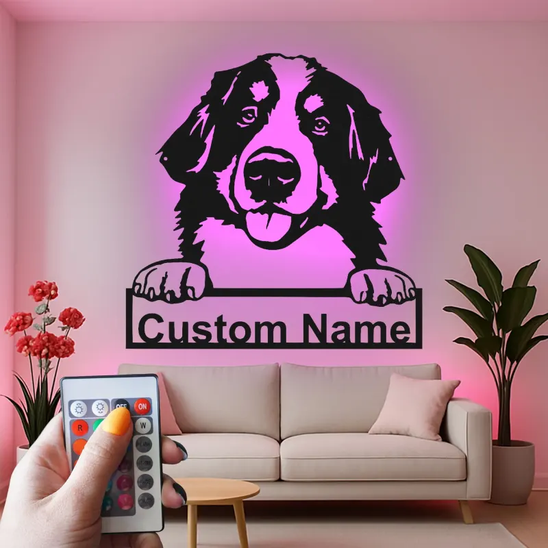 Custom Bernese Mountain Dog Led Light Metal Wall Art Personalized Dog Lover Gift Living Room Pet Decor 1