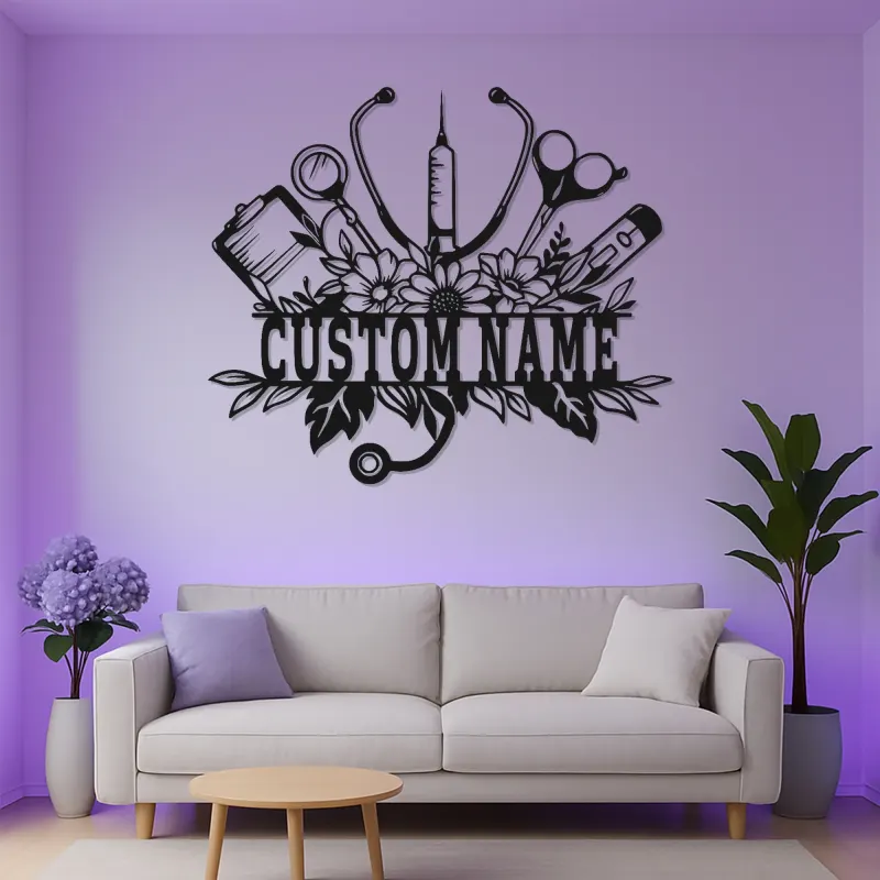 Personalized Nurse Gift | Custom Name LED Metal Sign for Clinic Decor | Floral Medical Wall Art | Nurse Graduation Gift