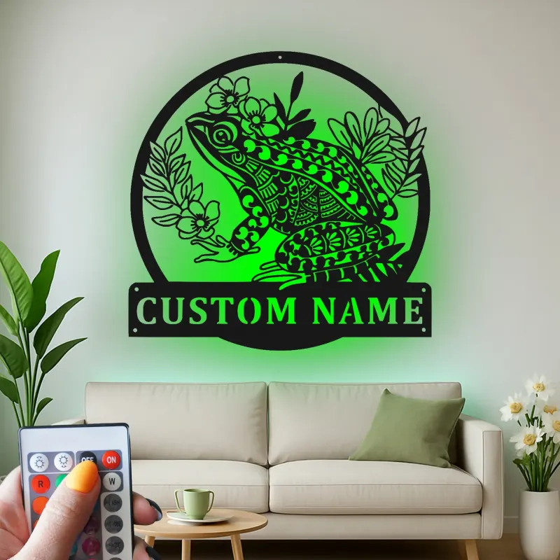 Panneau LED personnalisé de Grenouille | Décoration murale en métal personnalisée | Cadeau pour amoureux de la nature pour le jardin et le patio | Décor amphibien fantaisiste