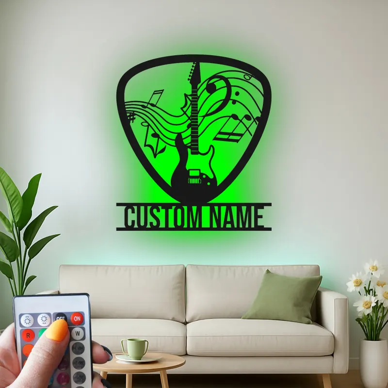 Cartel de metal personalizado de guitarra con LED | Regalo a medida para amantes de la música | Decoración mural para estudio y sala de grupo