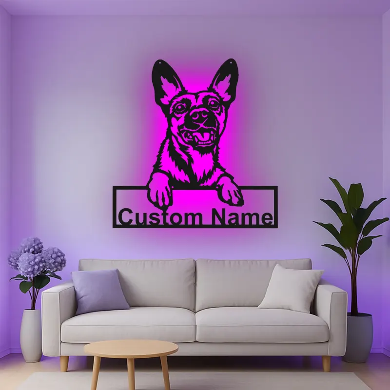 Cartel de metal LED personalizado de pastor alemán, regalo para amantes de los perros, decoración para la sala de estar 1