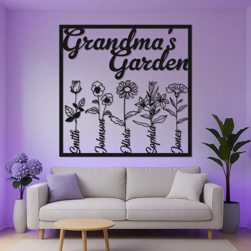 Personalisiertes Omas Garten Schild | Individuelle Metall-Wandkunst mit LED-Lichtern | Familienname-Dekoration | Geschenk für Oma