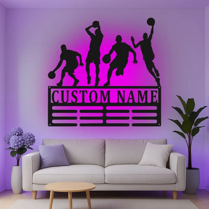 Insegna in metallo LED personalizzata per giocatore di basket - Regalo personalizzato per appassionati di sport e decorazione per sala giochi