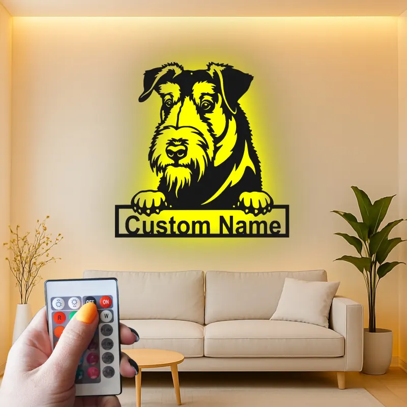 Décoration murale en métal personnalisée Schnauzer LED pour un cadeau pour les amoureux des chiens