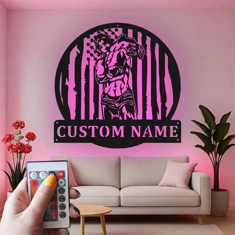 Personalized LED Metal Boxing Wall Art | Custom Boxer Gym Decor | Athlete Gift & Man Cave Signage