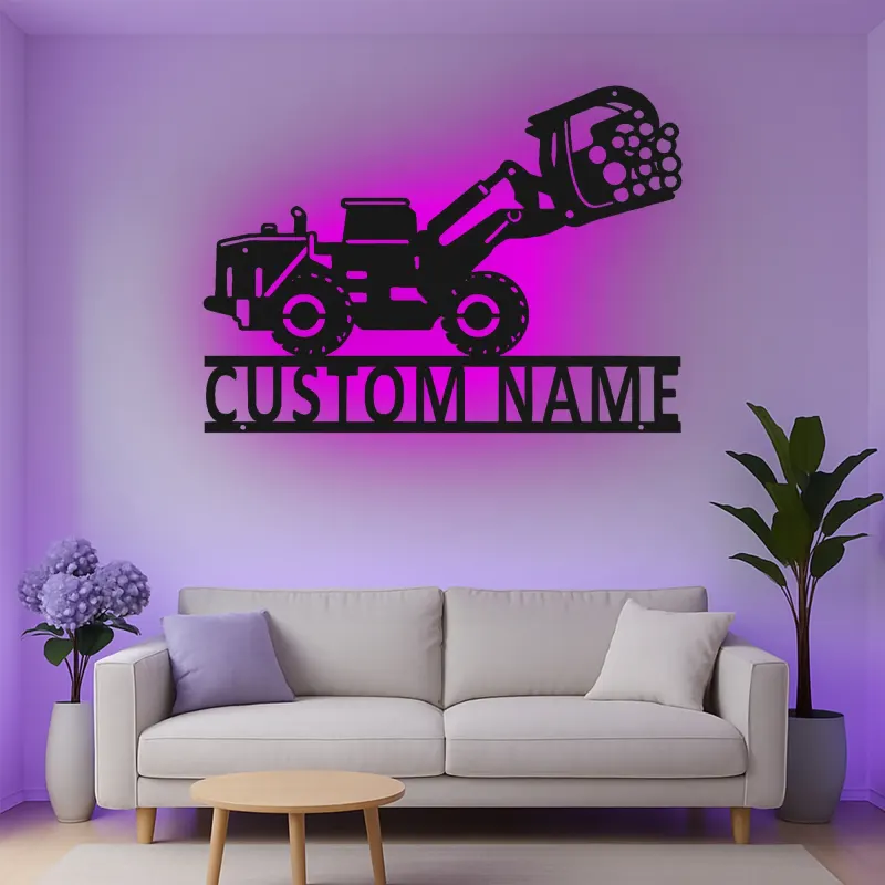 Cartel de metal LED personalizado de excavadora para entusiastas de la construcción, regalo para decoración de garaje o habitación infantil
