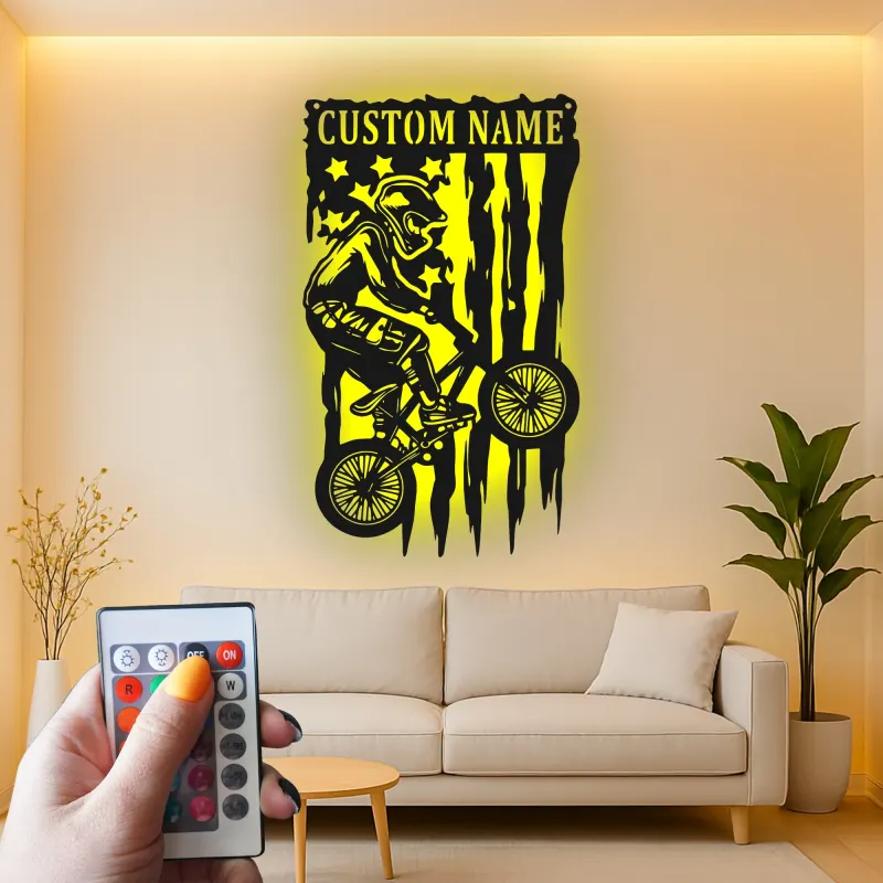 Insegna in metallo LED personalizzata per ciclisti con BMX Rider - Regalo per ciclisti, decorazione per garage o camera da letto