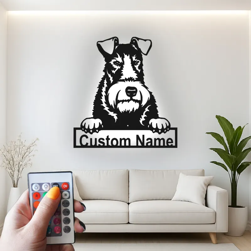 Cartel de metal LED de Schnauzer personalizado, regalo para amantes de los perros, decoración para el salón