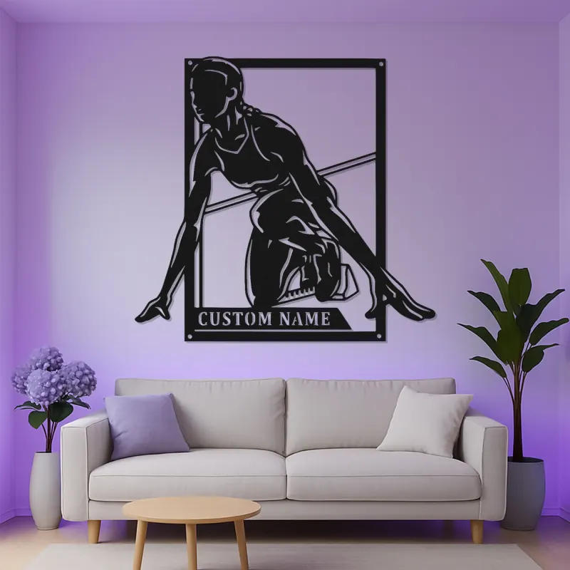 Décoration murale en métal personnalisée pour sprinteuse | Plaque coureuse personnalisée avec lumière LED | Cadeau pour athlète, coach d’athlétisme