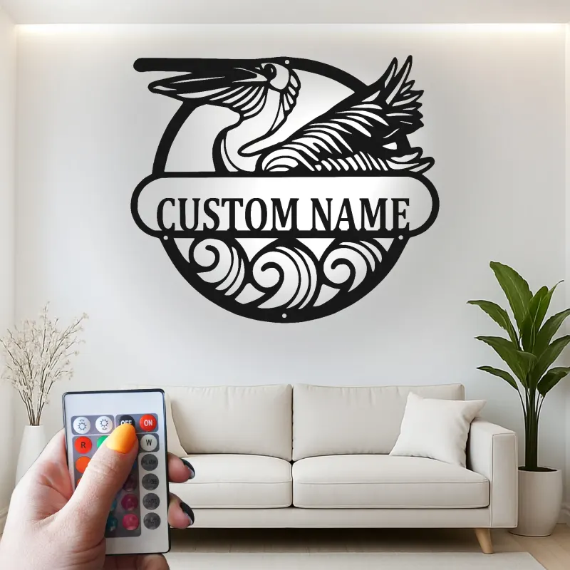 Custom Pelican LED Metal Sign | Personalized Coastal Wall Art | Beach House Decor | Nautical Family Gift
