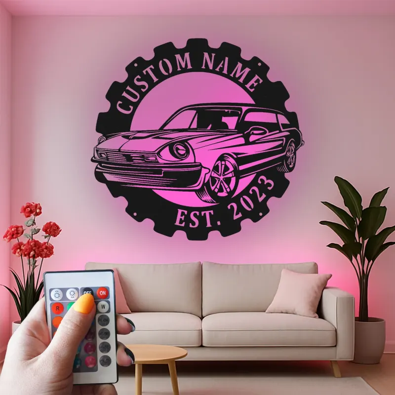Cartel de metal LED de coche clásico personalizado regalo para entusiastas de coches decoración de garaje o cueva de hombre