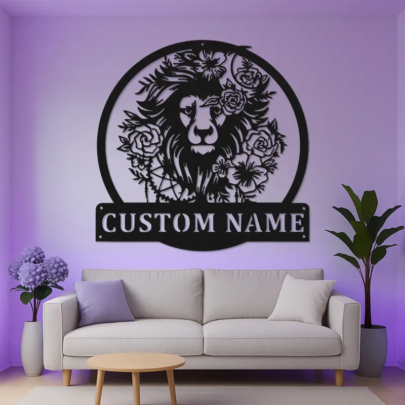 Cartel de león personalizado de metal | Arte mural LED personalizado para salón y hogar | Regalo de decoración de vida salvaje boho