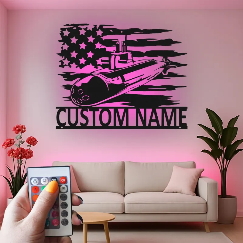 Custom Submarine Metal Sign | Personalized Navy LED Wall Art | Patriotic Veteran Home Decor | US Military Gift