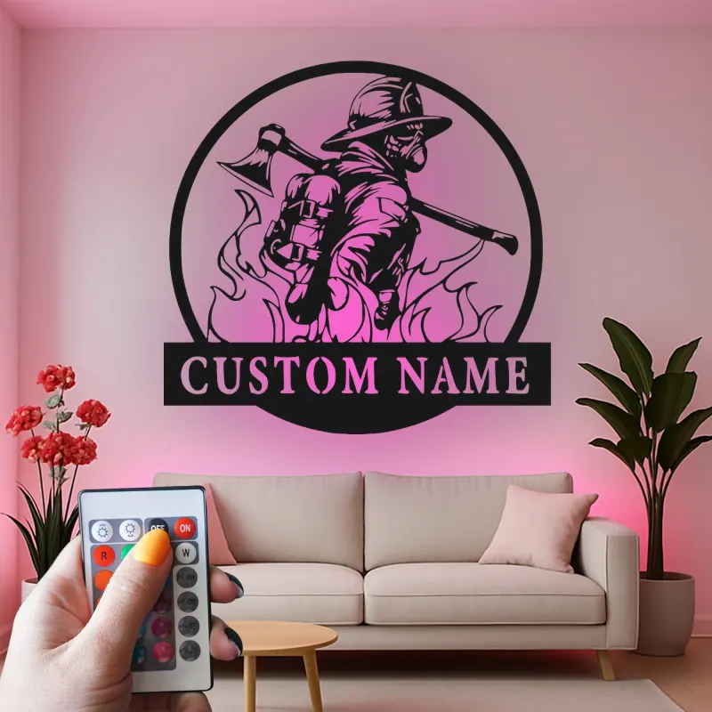 Cartel LED de Bombero Personalizado | Arte Mural de Metal Personalizado | Decoración de Estación de Bomberos y Regalo de Héroe | Lazer Dizayn Co